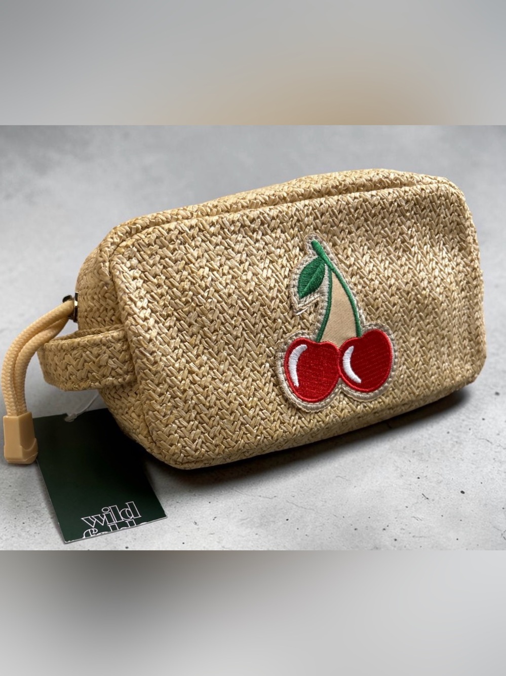 Wild Fable Cherry Straw Woven Cosmetic Pouch Makeup Bag - NWT